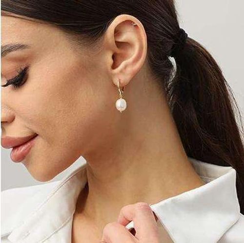 18k Gold-Plated Women's Teardrop Pendant with Baroque Pearl Earrings
