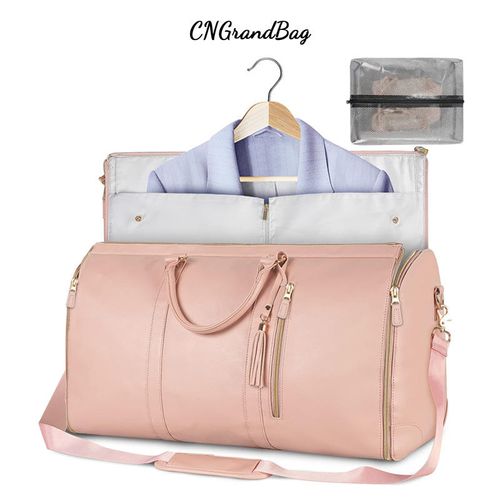 Luxury Foldable Pink Travel Gym Bag Leather Sports Bag Carry-On Luggage Women's Clothing Storage Bag