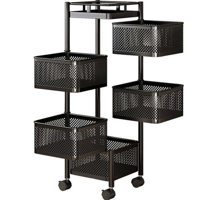 Multifunctional 5-Tier Carbon Steel Kitchen Storage Rack with Drainage Practical Metal Kitchen Shelf