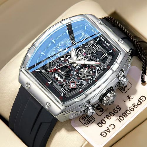 Mark Huayi Men's New Multi-Function Fashion Waterproof Non-Mechanical Watch Skeleton Barrel-Shaped Men's Watch