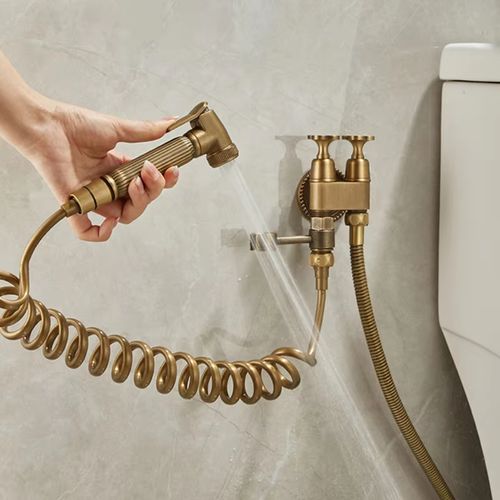 Antique Brass Wall Mount 2 in 1 Shattaf Bidet Sprayer Tap Set For Ghana Bathroom