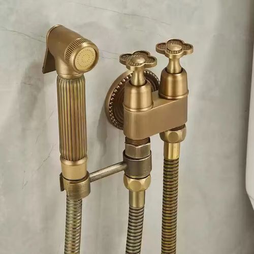 Antique Brass Wall Mount 2 in 1 Shattaf Bidet Sprayer Tap Set For Ghana Bathroom