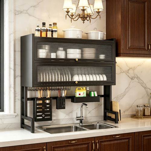 Large kitchen drain rack with doors