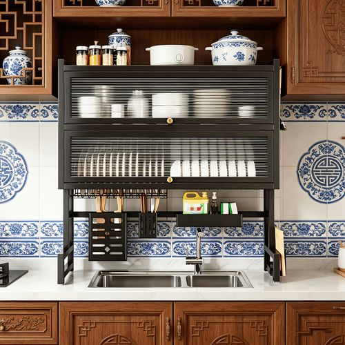 Large kitchen drain rack with doors