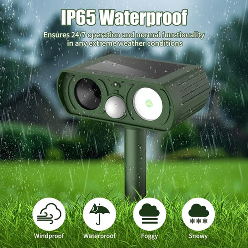 Solar Animal Deterrent Device 🦝 Ultrasonic + Strong Light Dual Repulsion 💡, IP65 Waterproof ☔, Keep Animals Away from Your Home! 🏡