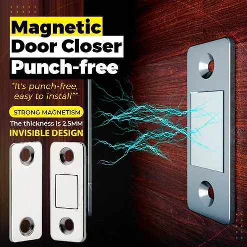 🔥 Non-Perforated Magnetic Door Closer - Easy Installation & Silent Closure, Ideal for Home and Office ✨