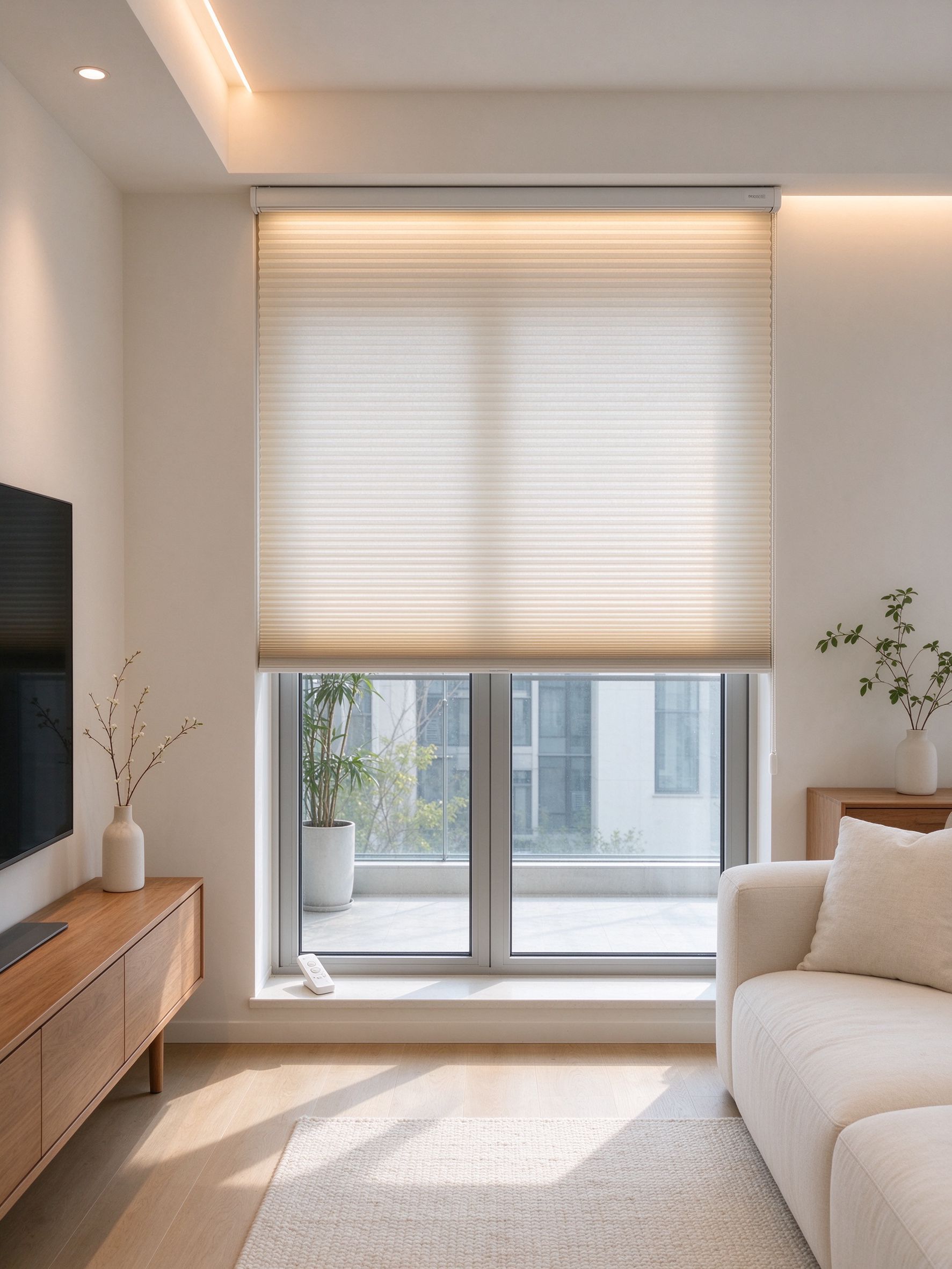 Motorized cellular shade with a remote control