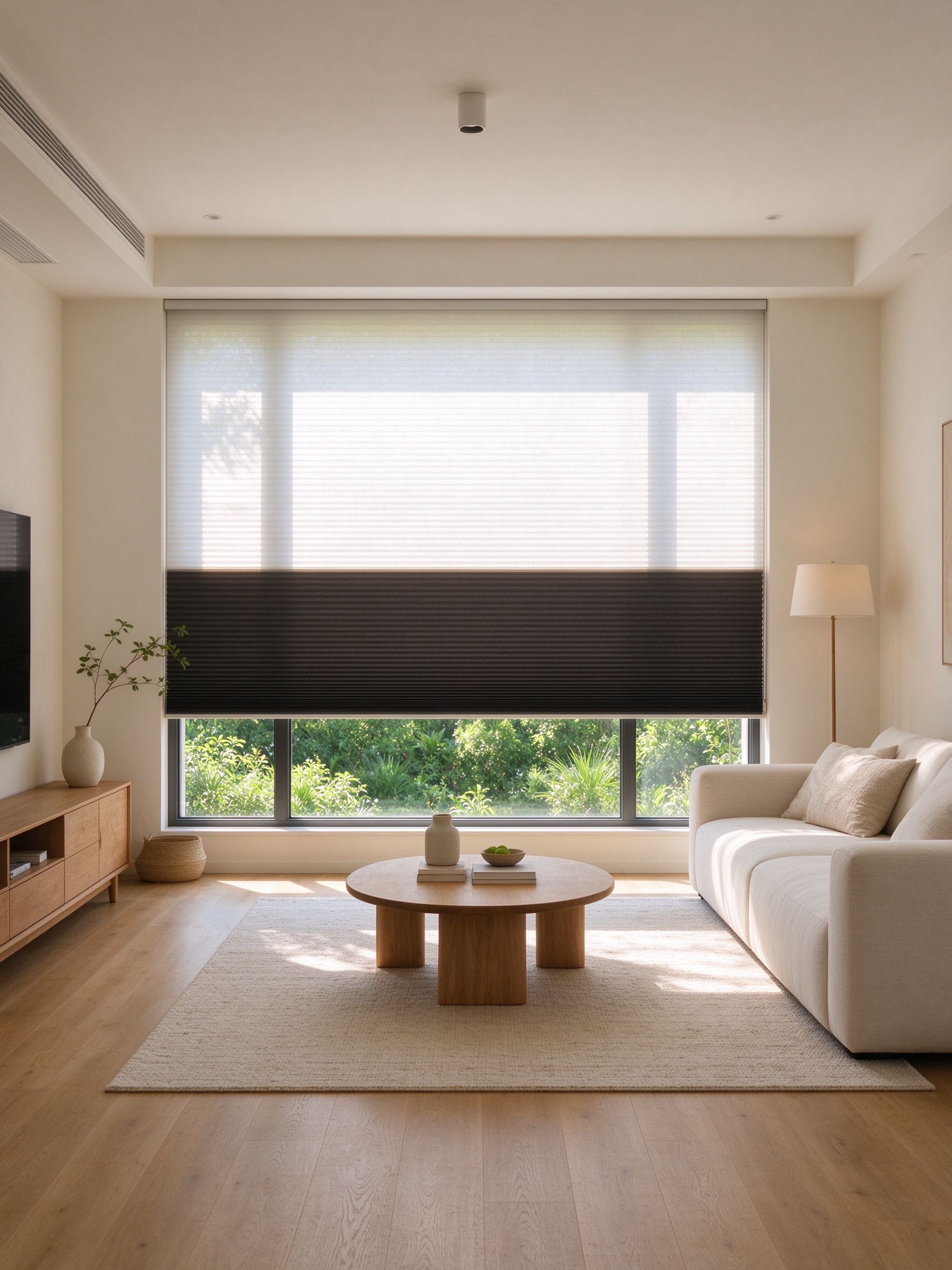 Day and night cellular shades with layered panels