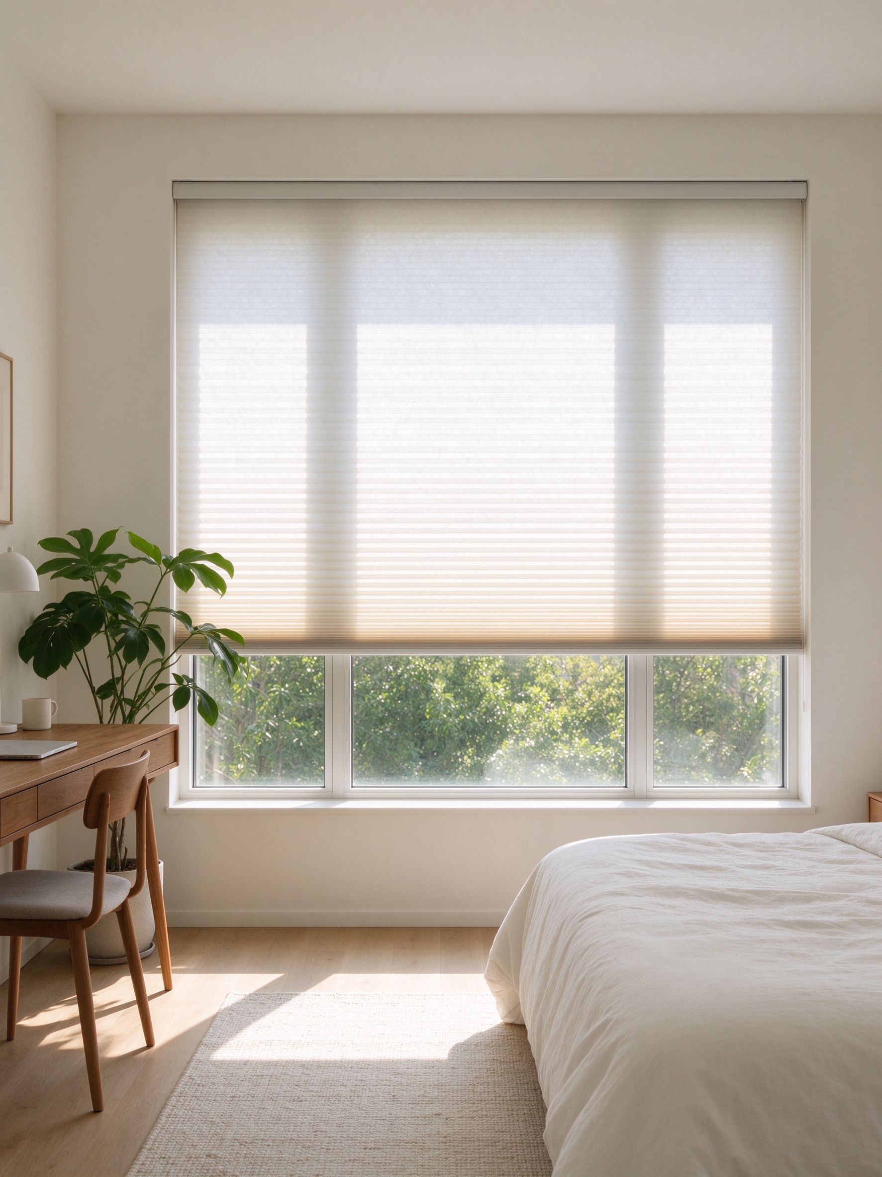 Light filtering cellular shades letting in soft daylight