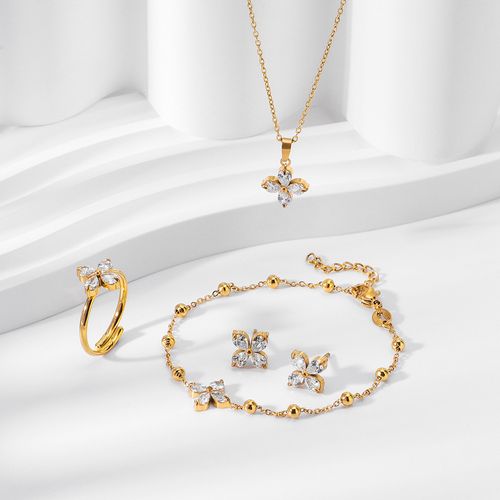 Nova moda feminina luxo leve flor zircão pulseira feminina minúscula alta sensação de aço de titânio não decoloração conjunto de jóias