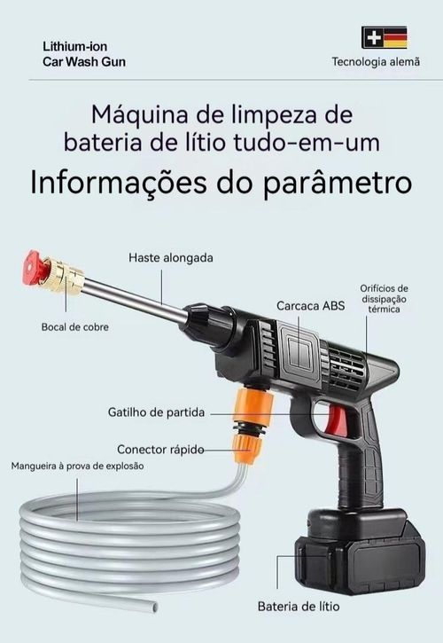 Lavador de carros sem fio a alta pressão importado da Alemanha, portátil para uso doméstico, pistola de água potente com bateria de lítio recarregável para lavar carros