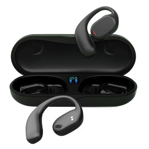 Novo fone de ouvido Bluetooth de dois canais para uso em negócios e esportes, com design para encaixar nas orelhas, longa duração da bateria e modelo exclusivo, compatível com diversos dispositivos.