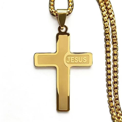 Novo Pendente de personalidade masculina moda jóias Hip Hop dourado Jesus cruz colar acessórios