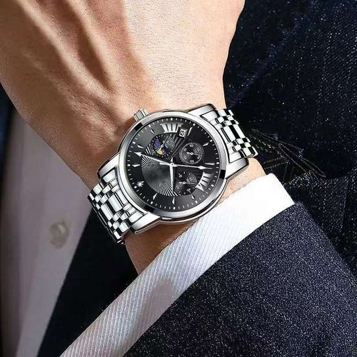 Novo relógio masculino totalmente automático não mecânico relógio de quartzo com correia de aço impermeável