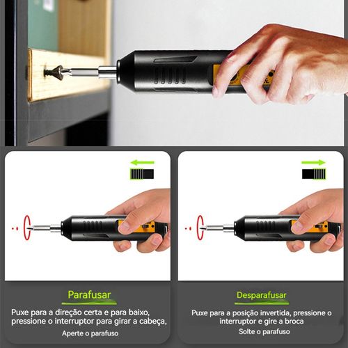 Chave de fenda elétrica recarregável para uso doméstico, furadeira elétrica mini, martelo-torque compacto, kit de ferramentas a bateria de lítio