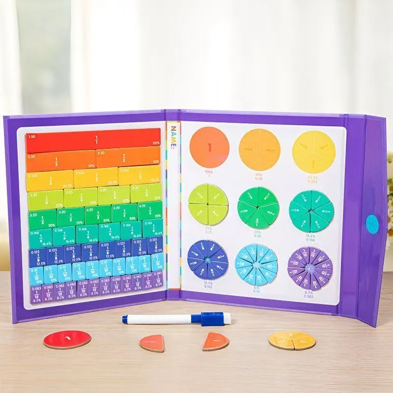 Dispositivo de demonstração de frações com disco magnético de adsorção - Auxílio didático para o ensino da matemática, com enfoque no numerador e no denominador.