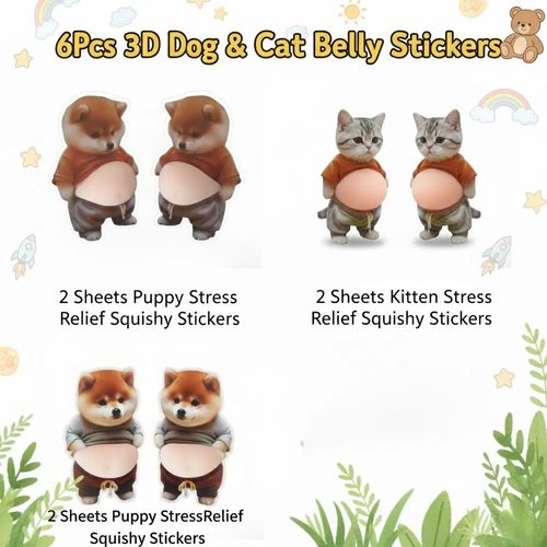 3D Dog & Cat Belly Mochi Squishy Stickers