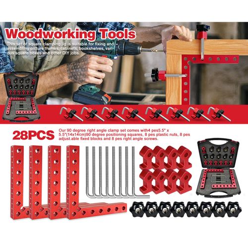 90° Woodworking Corner Clamp Set – Aluminum Alloy Right Angle Clamps for Frames, Cabinets & Boxes