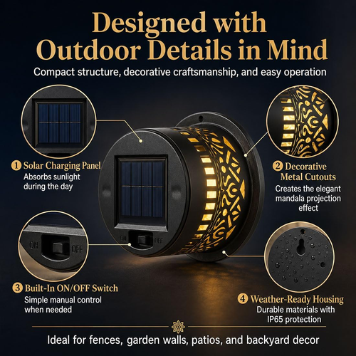 Solar Mandala Projector Outdoor Wall Lights