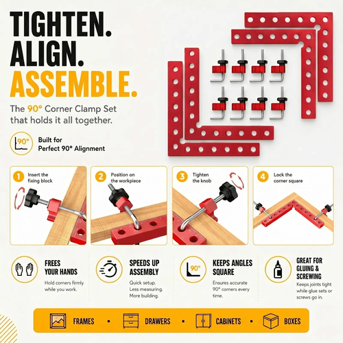 90° Woodworking Corner Clamp Set