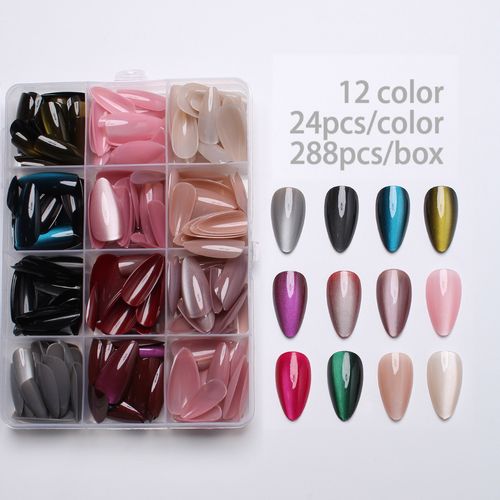 Luxury 12-Color Press-On Nails Kit – 288pcs Long Almond Glossy & Chrome Fake Nails for Ghanaian Queens