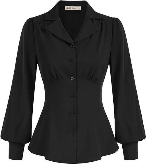 Button Down Shirts for Women Peplum Tops Long Sleeve Work Blouse