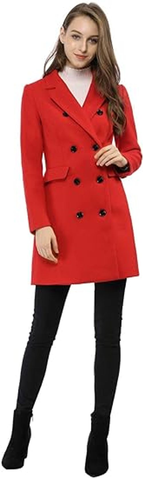 Allegra K Women's Winter Coat Elegant Notched Lapel Double Breasted Trench Coat