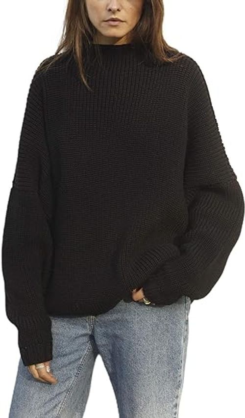 Women's Oversized Sweaters Batwing Sleeve Mock Neck Jumper