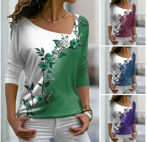 Blusa manga longa floral com decote em V