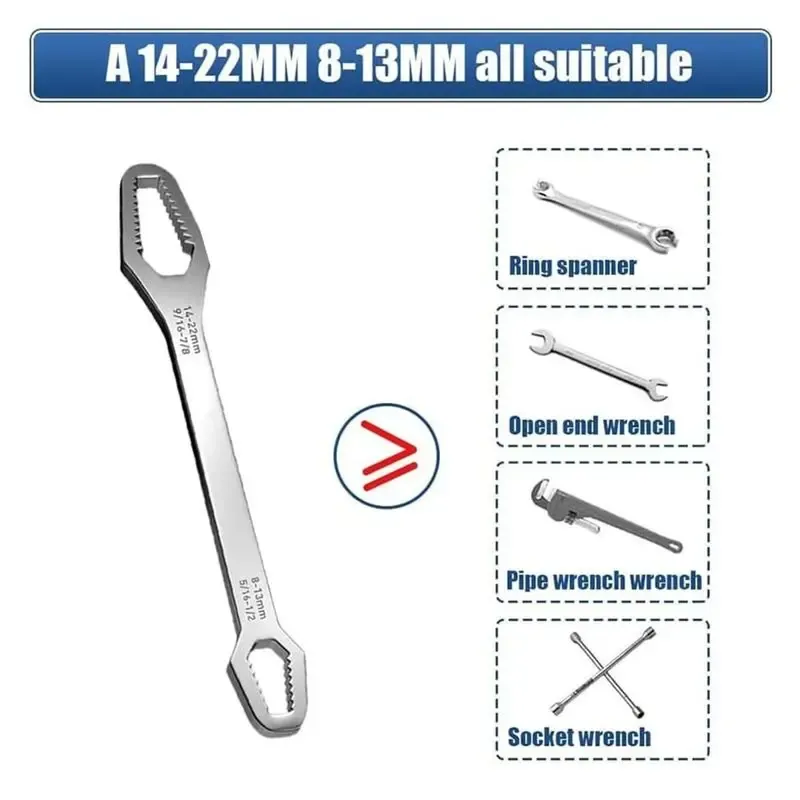 Double End Ring Spanner 8-22mm Multi-Function Anti-Slip Self-Tightening Adjustable Wrench Household Auto Repair Manual Tool
