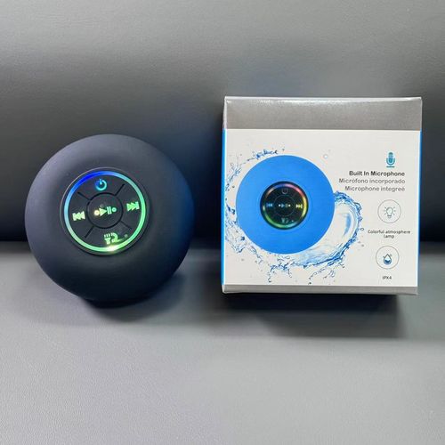 Waterproof Black Bluetooth Speaker with Large Suction Cup & LED Lights, Portable Shower Speaker for Bathroom & Outdoor
