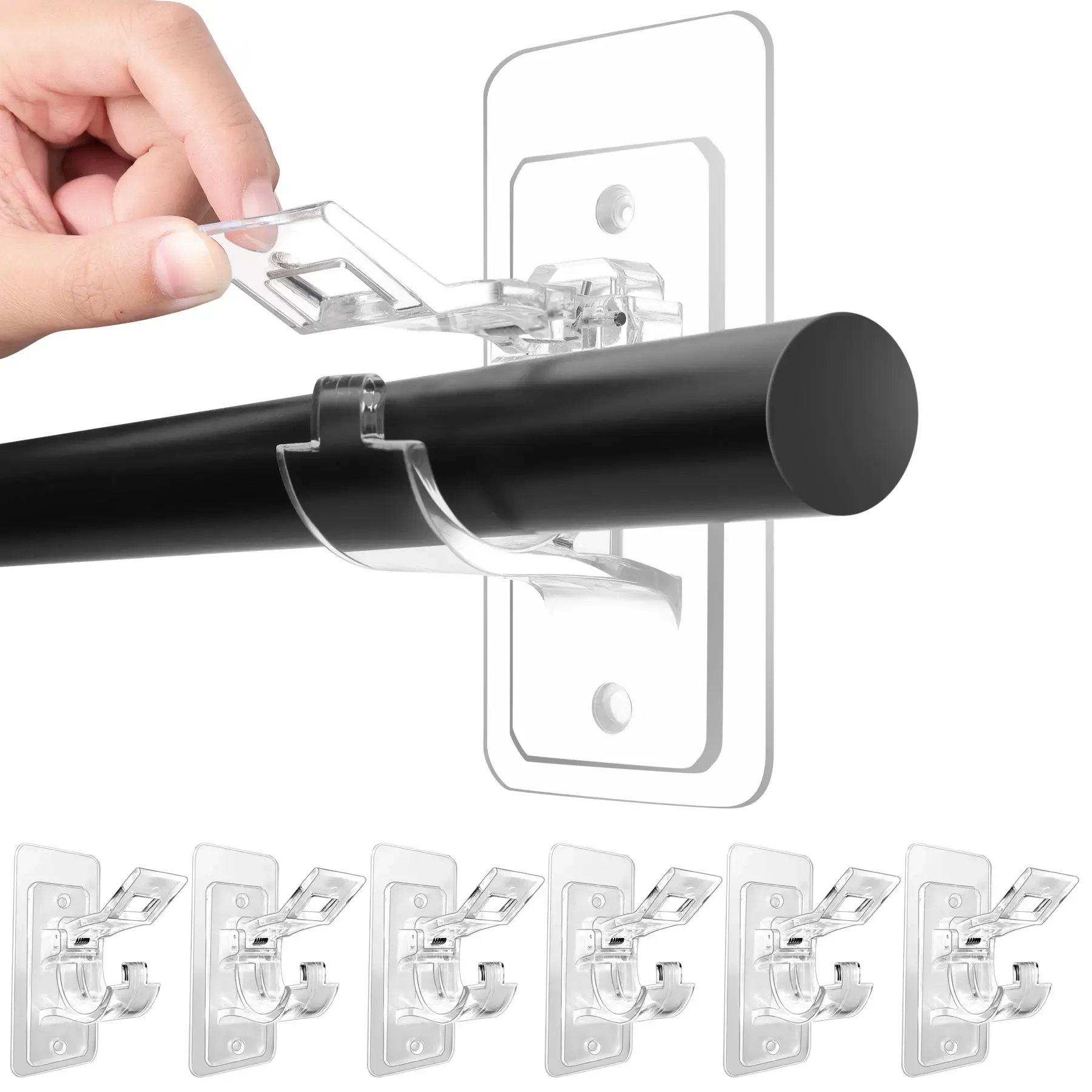 Self Adhesive Curtain Rod Holder Hooks No Drill Curtain Rod Bracket Clips For Door Window Telescopic Rod Support