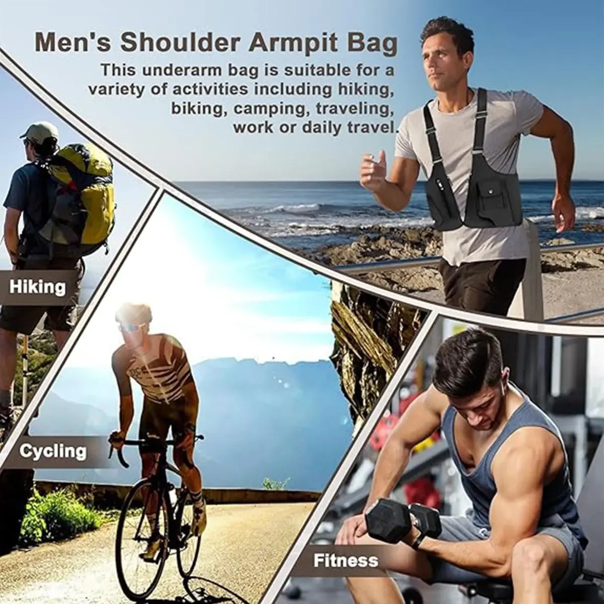 Men's Tactical Chest Bag Vintage Strap Underarm Crossbody Bag Multifunctional Shoulder Bag Outdoor Sports Vest Bag Mobile Phone Bag