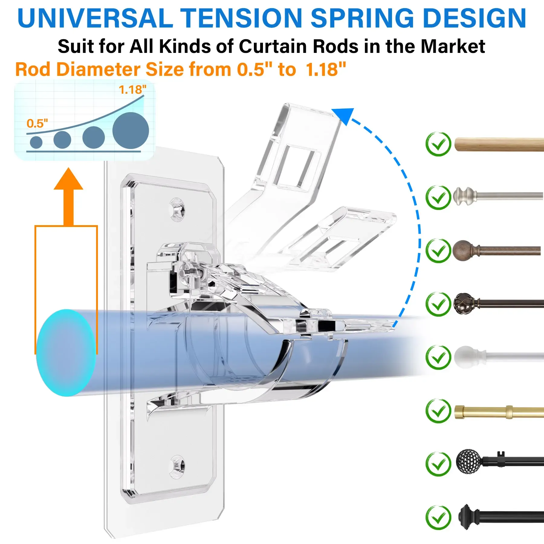 Self Adhesive Curtain Rod Holder Hooks No Drill Curtain Rod Bracket Clips For Door Window Telescopic Rod Support