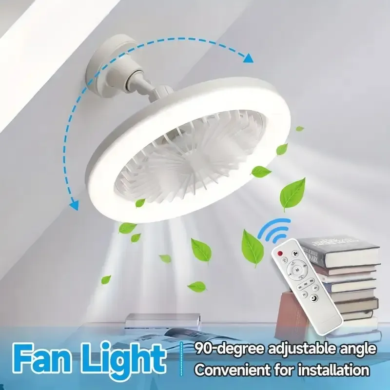 New E27 Screw Ceiling Fan Light, Smart Remote Control Silent LED Ceiling Fan Lamp, 3-Speed Wind & 3-Color Dimmable for Living Room Bedroom Home Lighting