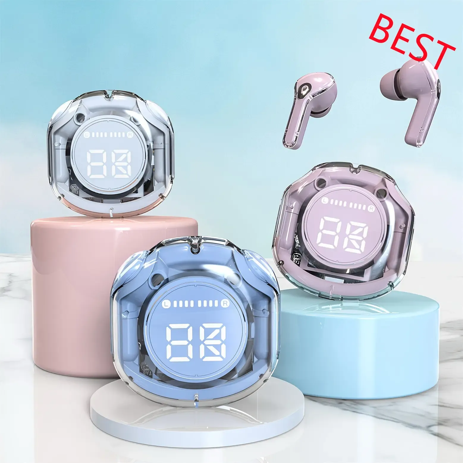 Air31 Transparent TWS Wireless Bluetooth Earbuds LED Digital Display In-Ear Stereo Sports Headphones