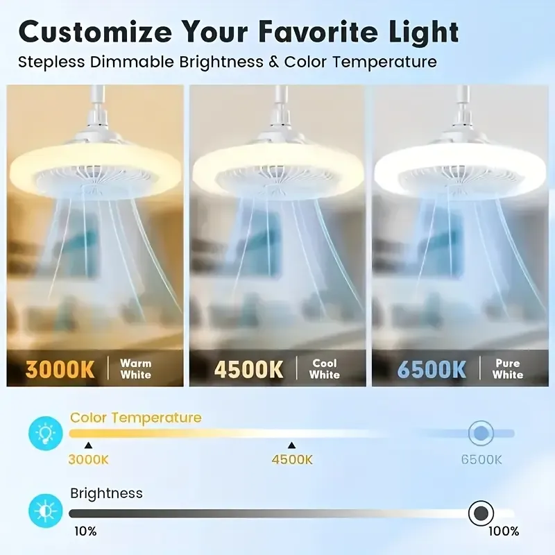 New E27 Screw Ceiling Fan Light, Smart Remote Control Silent LED Ceiling Fan Lamp, 3-Speed Wind & 3-Color Dimmable for Living Room Bedroom Home Lighting