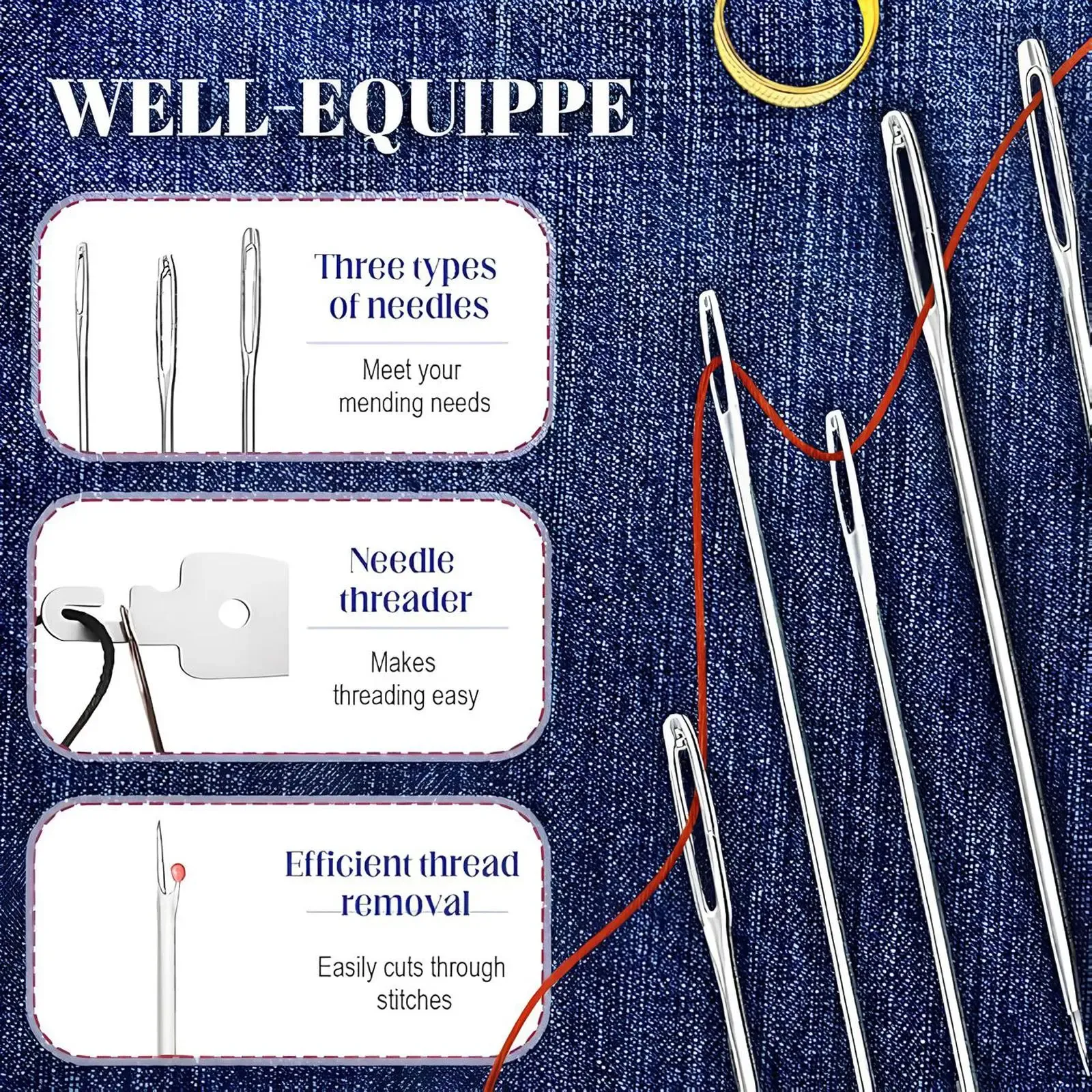 36 Pieces Sewing Kit Set Large Eye Needles Household Sewing Box Portable Mending Crochet Needle Thimble Needle Threader Set