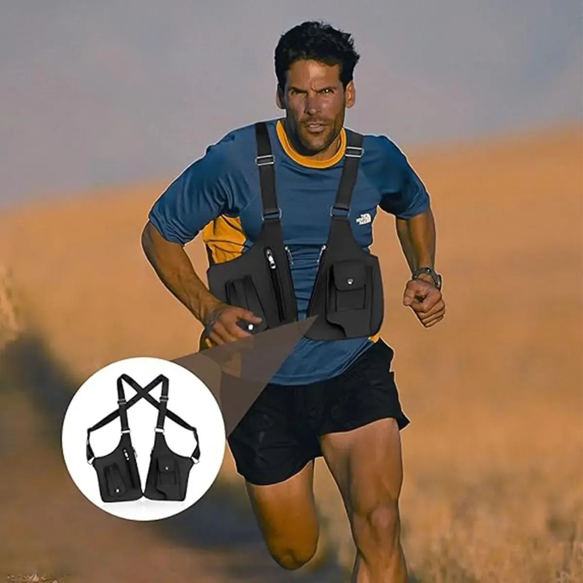 Men's Tactical Chest Bag Vintage Strap Underarm Crossbody Bag Multifunctional Shoulder Bag Outdoor Sports Vest Bag Mobile Phone Bag