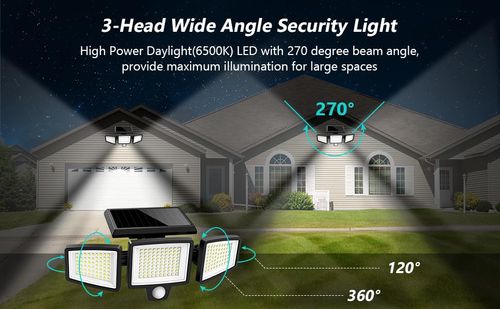 Outdoor Solar Powered Wall Lamp IP65 Waterproof Long Endurance Lighting Human Body Induction Three-Head Garden Light