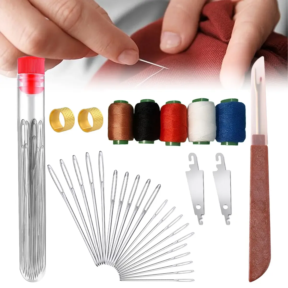 36 Pieces Sewing Kit Set Large Eye Needles Household Sewing Box Portable Mending Crochet Needle Thimble Needle Threader Set