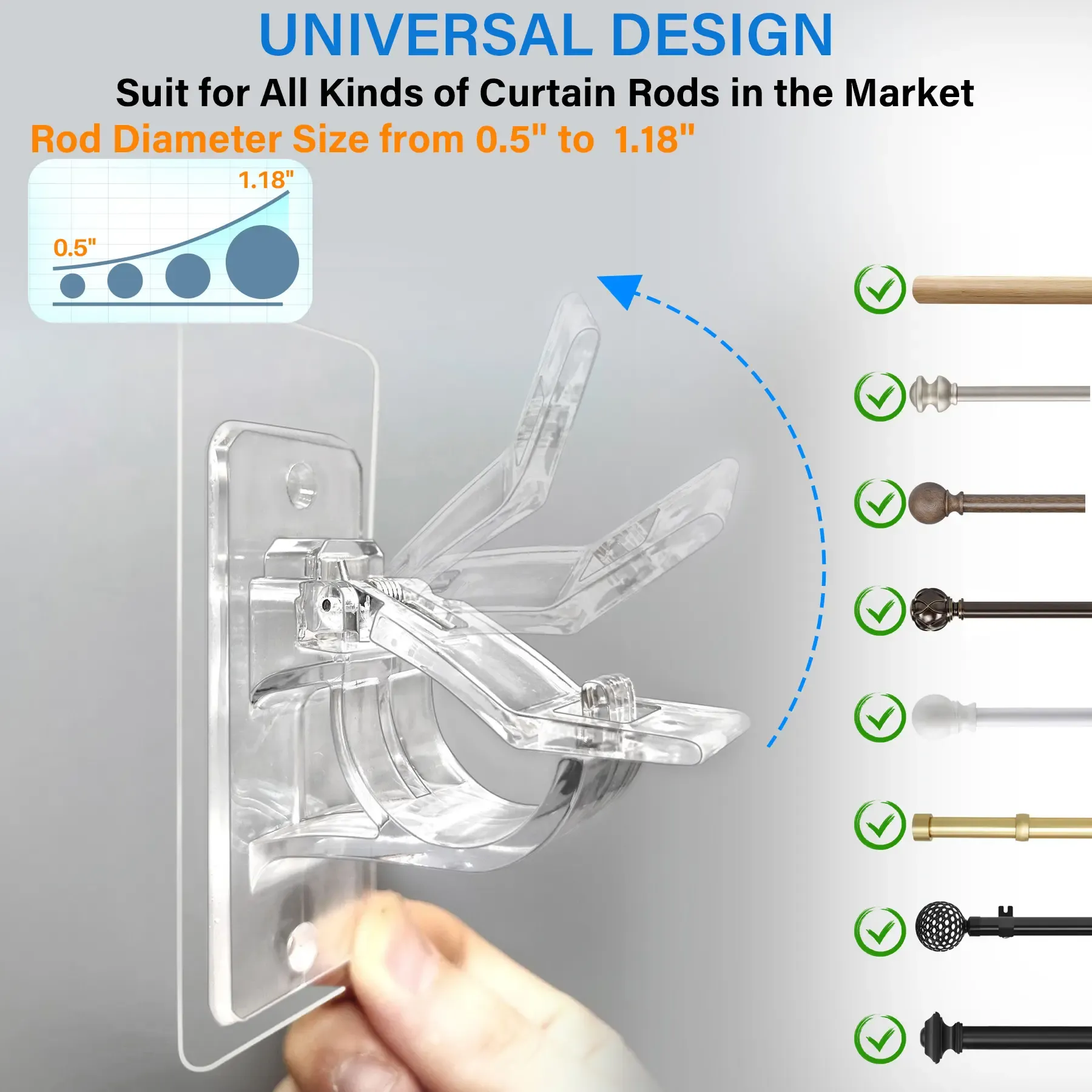 Self Adhesive Curtain Rod Holder Hooks No Drill Curtain Rod Bracket Clips For Door Window Telescopic Rod Support