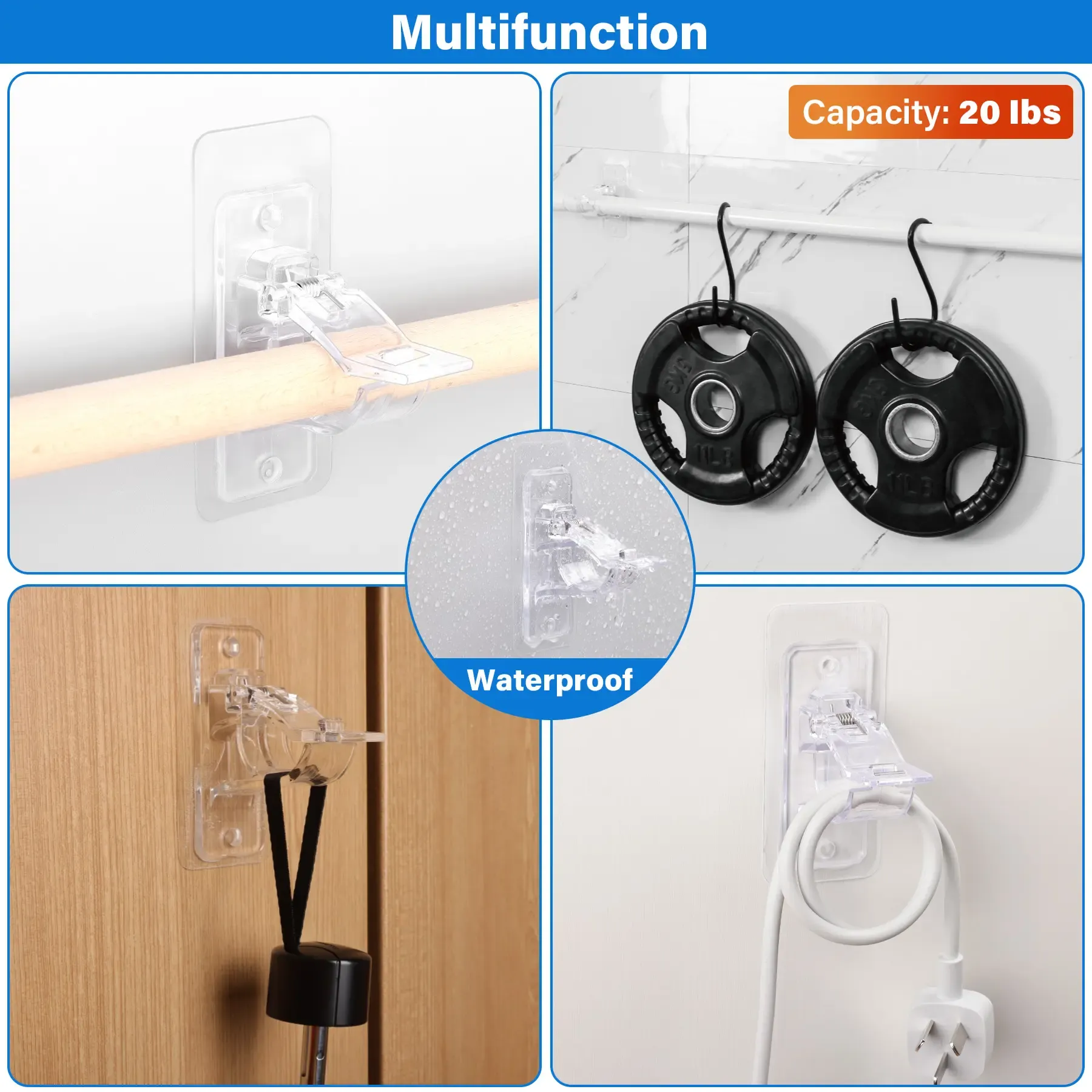 Self Adhesive Curtain Rod Holder Hooks No Drill Curtain Rod Bracket Clips For Door Window Telescopic Rod Support
