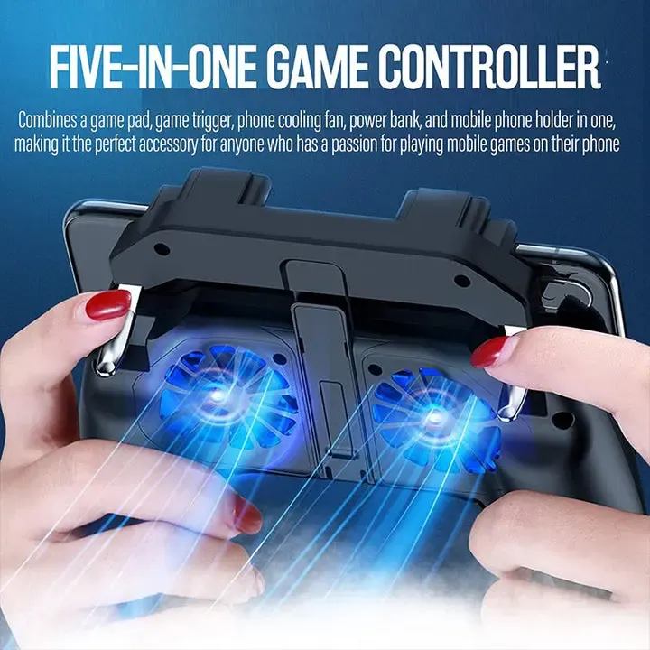 H10 Mobile Gaming Controller with Dual Cooling Fan, Six-Finger Linkage PUBG Game Trigger, Non-Stop Touch Sensitive Aim & Recoil Control Assistant, Hot-Selling Mobile Gamepad for Gamer