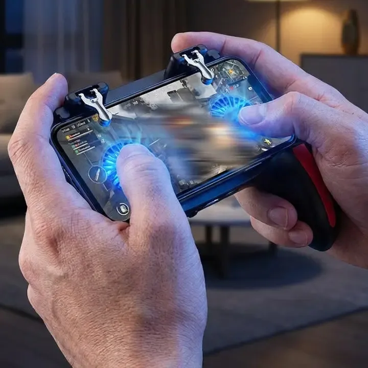 H10 Mobile Gaming Controller with Dual Cooling Fan, Six-Finger Linkage PUBG Game Trigger, Non-Stop Touch Sensitive Aim & Recoil Control Assistant, Hot-Selling Mobile Gamepad for Gamer