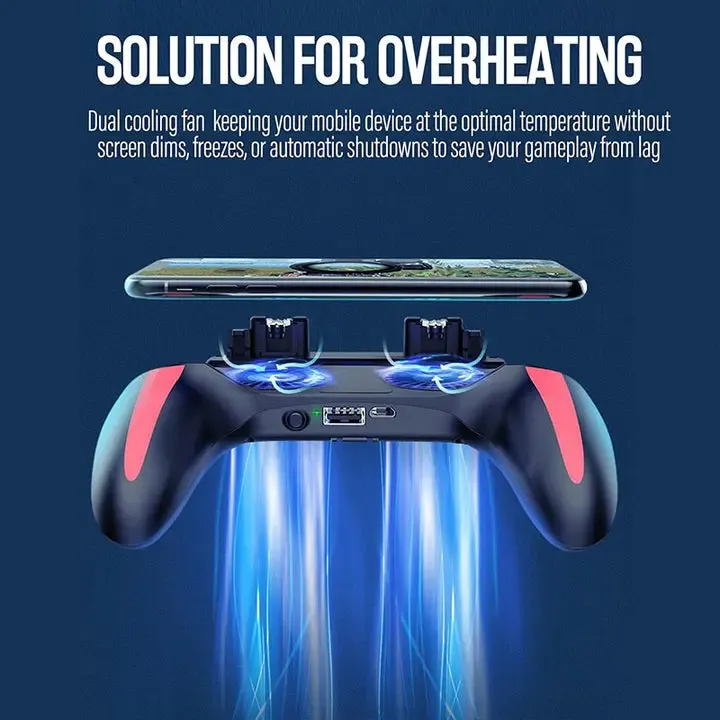 H10 Mobile Gaming Controller with Dual Cooling Fan, Six-Finger Linkage PUBG Game Trigger, Non-Stop Touch Sensitive Aim & Recoil Control Assistant, Hot-Selling Mobile Gamepad for Gamer