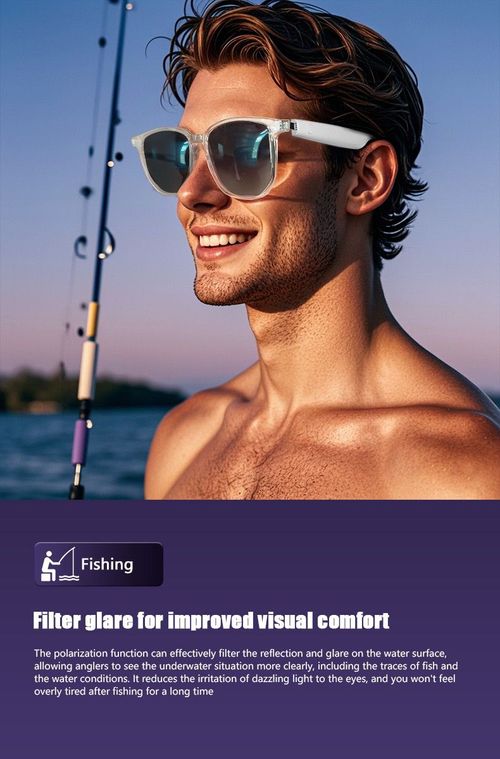 Photochromic Smart Bluetooth Glasses Wireless Audio Sunglasses with Voice Assistant UV Protection Eyewear for Home Outdoor Daily Use