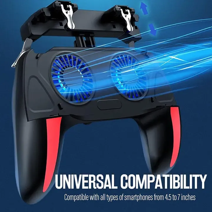 H10 Mobile Gaming Controller with Dual Cooling Fan, Six-Finger Linkage PUBG Game Trigger, Non-Stop Touch Sensitive Aim & Recoil Control Assistant, Hot-Selling Mobile Gamepad for Gamer