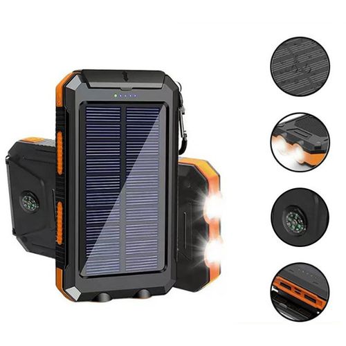 Outdoor Waterproof Solar Power Bank 10000mAh Large Capacity with Compass Portable Charger Wholesale Orange