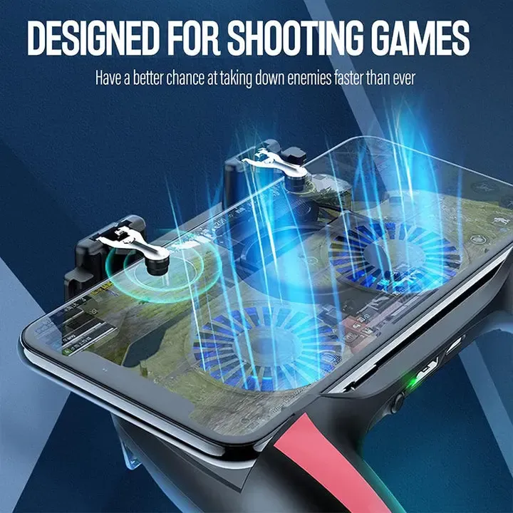 H10 Mobile Gaming Controller with Dual Cooling Fan, Six-Finger Linkage PUBG Game Trigger, Non-Stop Touch Sensitive Aim & Recoil Control Assistant, Hot-Selling Mobile Gamepad for Gamer